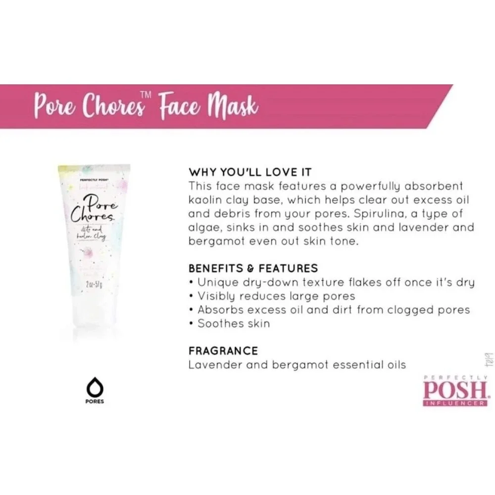 Perfectly Posh PORE CHORES Pore‎ Treatment Face Mask 2oz New Vegan
